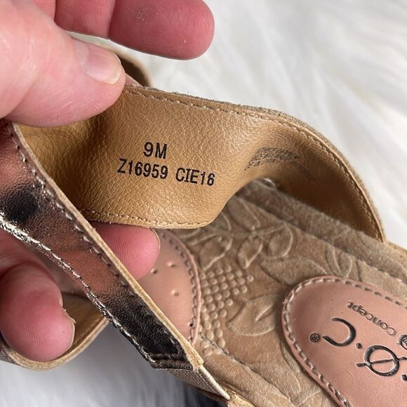 Born BOC Blush/Metallic Leather Strappy Cork Wedge Slides Mules Sz 9 - Picture 5 of 8